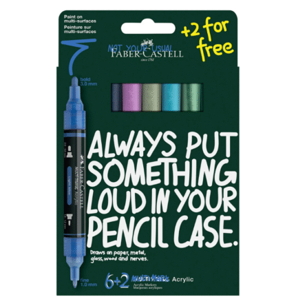 Faber-Castell Marcador Acrílico Multimark 6+2 Cores - Tons frios e pastel