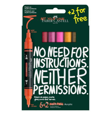 Faber-Castell Marcador Acrílico Multimark 6+2 Cores - Tons vibrantes e saturados